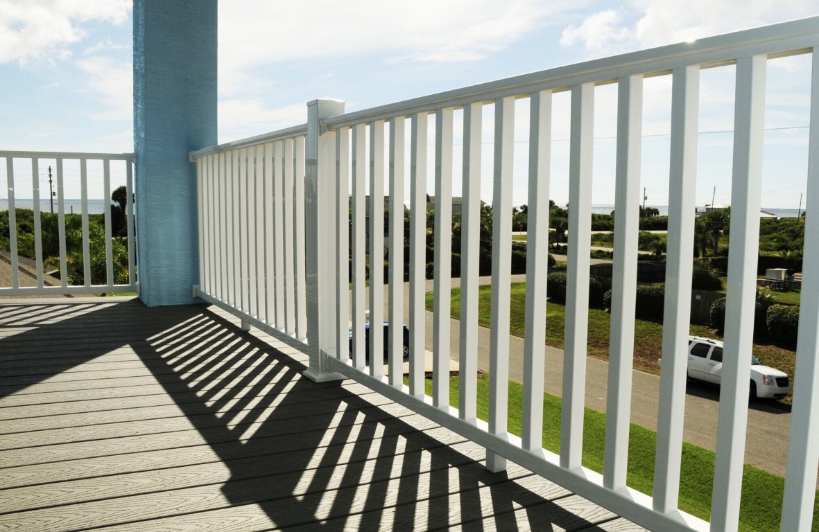 Wood and composite deck with white railings in Stamford, CT